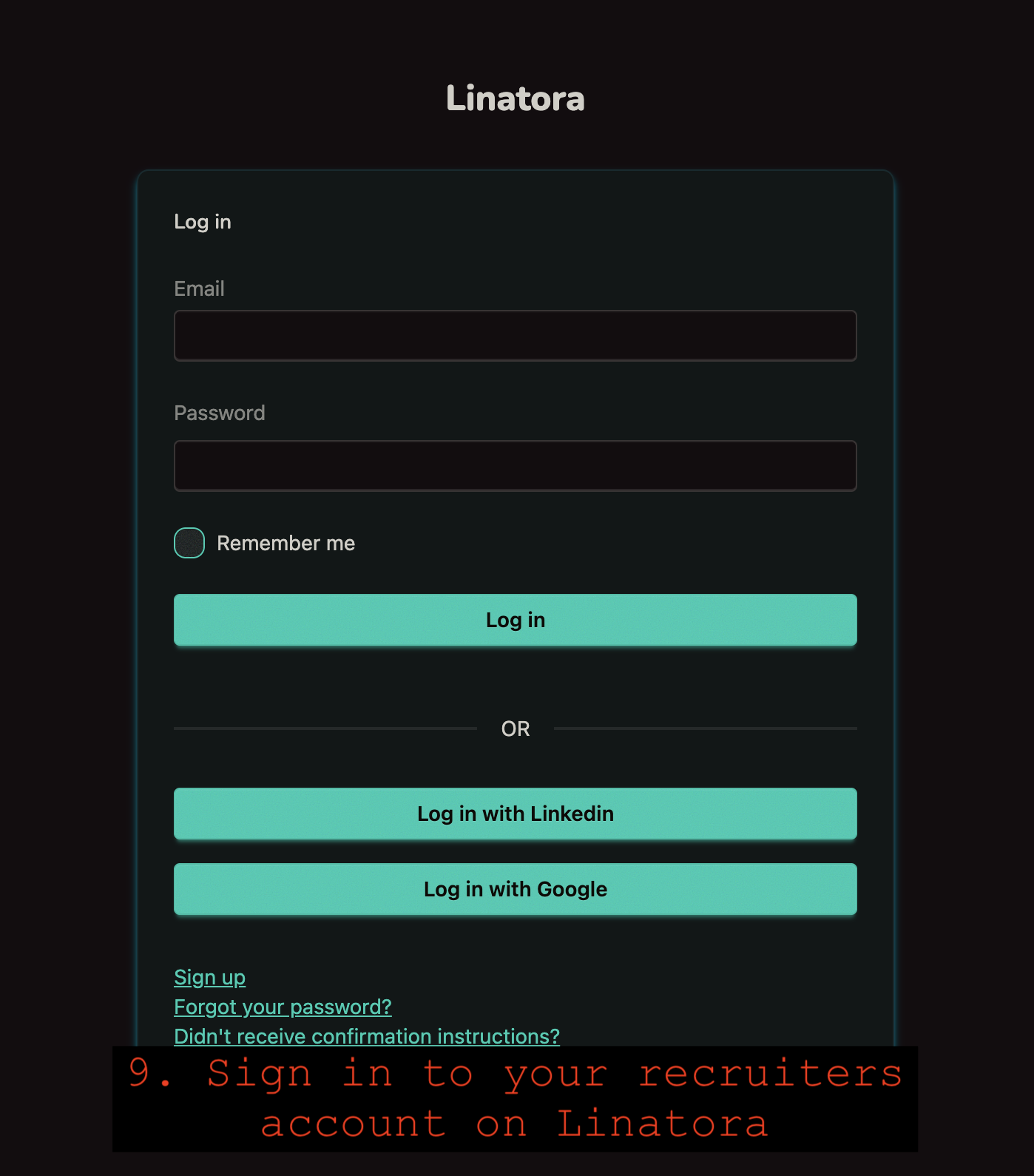 Sign in to Linatora recruiter account